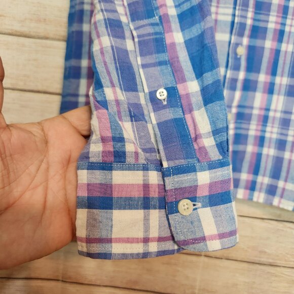 Vineyard Vines Mens M Blue White Plaid Classic Fit Whale Shirt Button Down Linen - Picture 5 of 15